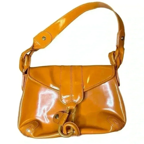Donald Pilner Orange Shoulder Bag Patent - Picture 2 of 6